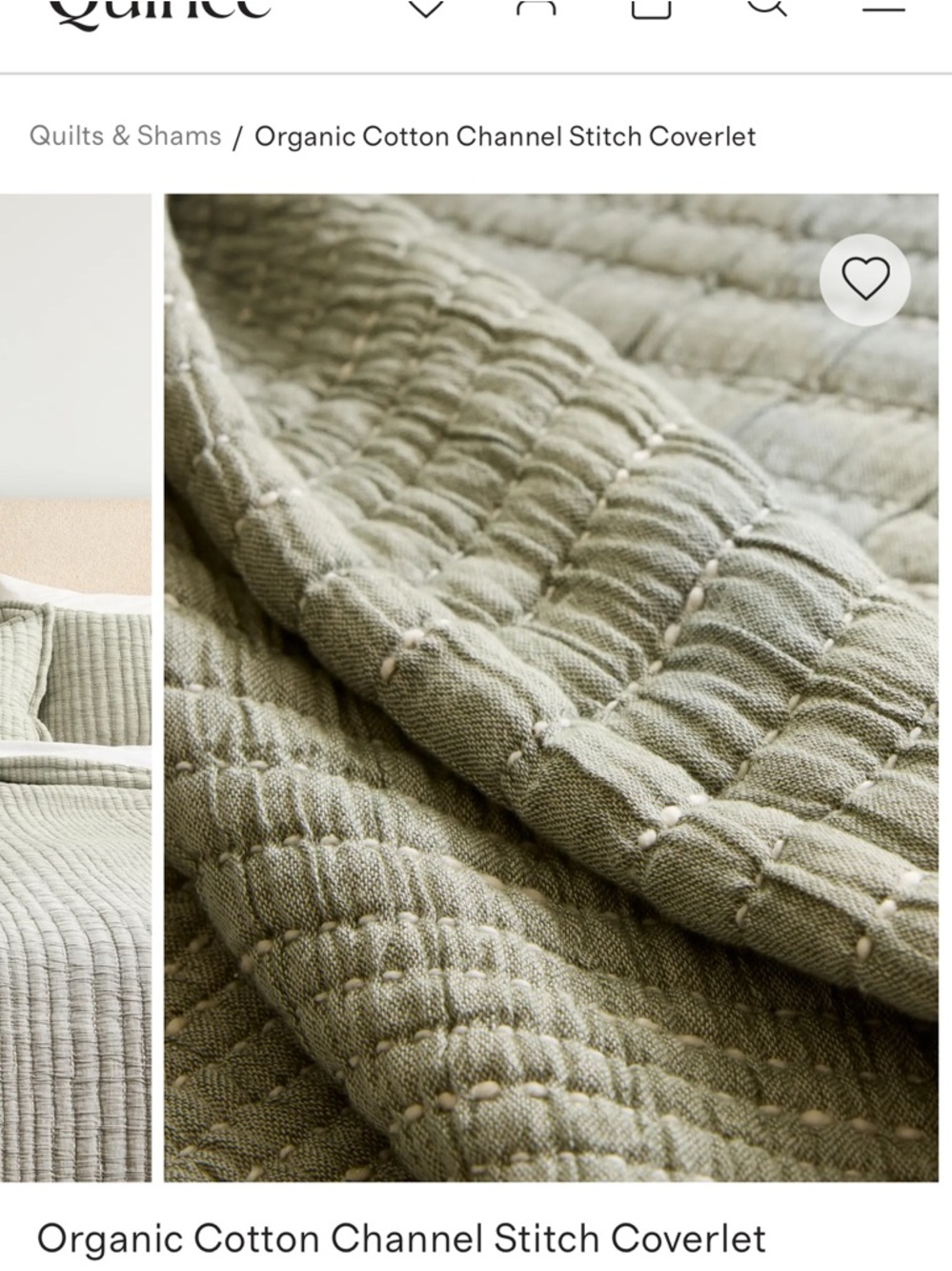 Quince Organic Cotton Channel Stitch Coverlet in Sage